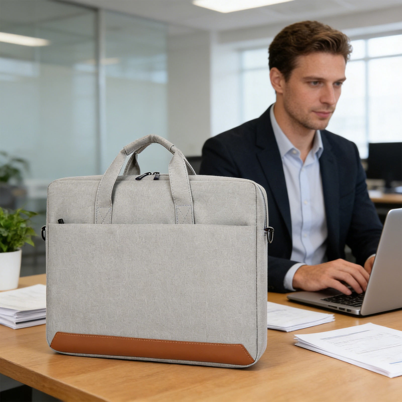 14 Inch Laptop Bag Messenger Shoulder Bag, Xinsrenus Sleek Water-Repellent Fabric Laptop Bag for Notebook Tablet, Durable Padded Computer Case for Work Travel College with Extra Storage, Gray