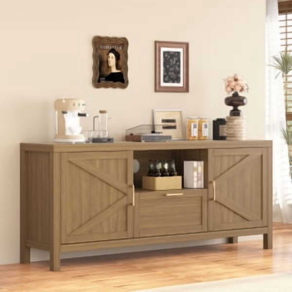 TV Stand for 65 Inch TV, Entertainment Center with Storage Cabinets and Adjustable Shelf, Farmhouse Media TV Console Table for Living Room Bedroom