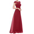 thumbnail image 2 of Meichang Robes Maxi en Mousseline pour Femmes Tunique Ajustée Plissée Couleur Unie Robe d'Été Évasée Évasée Dentelle Manches Courtes Col Ras du Cou Robe Élégante Soirée Fête Boîte de Nuit Bal Robes d'Été, 2 of 6