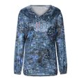 thumbnail image 4 of IROINID Hauts Réduits pour Femmes Grande Taille Col Rond Manches Longues T-shirt Imprimé Blouse, Bleu, 4 of 6