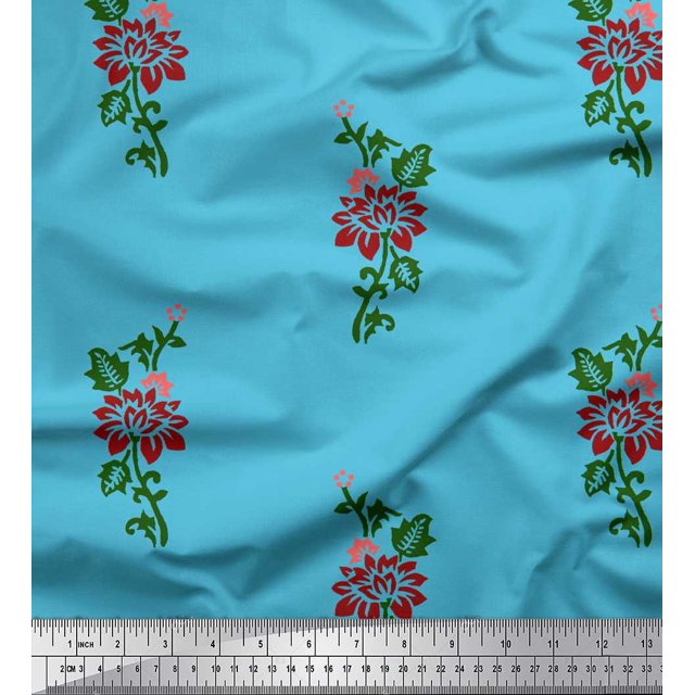 Soimoi Georgette Viscose Fabric Leaves & Floral Block Fabric Prints by Yard 42 Inch Wide