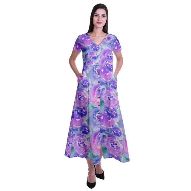 Moomaya Robe Longue Maxi pour Femmes à Manches Courtes, Robe Formelle/décontractée avec Poches P-TTG