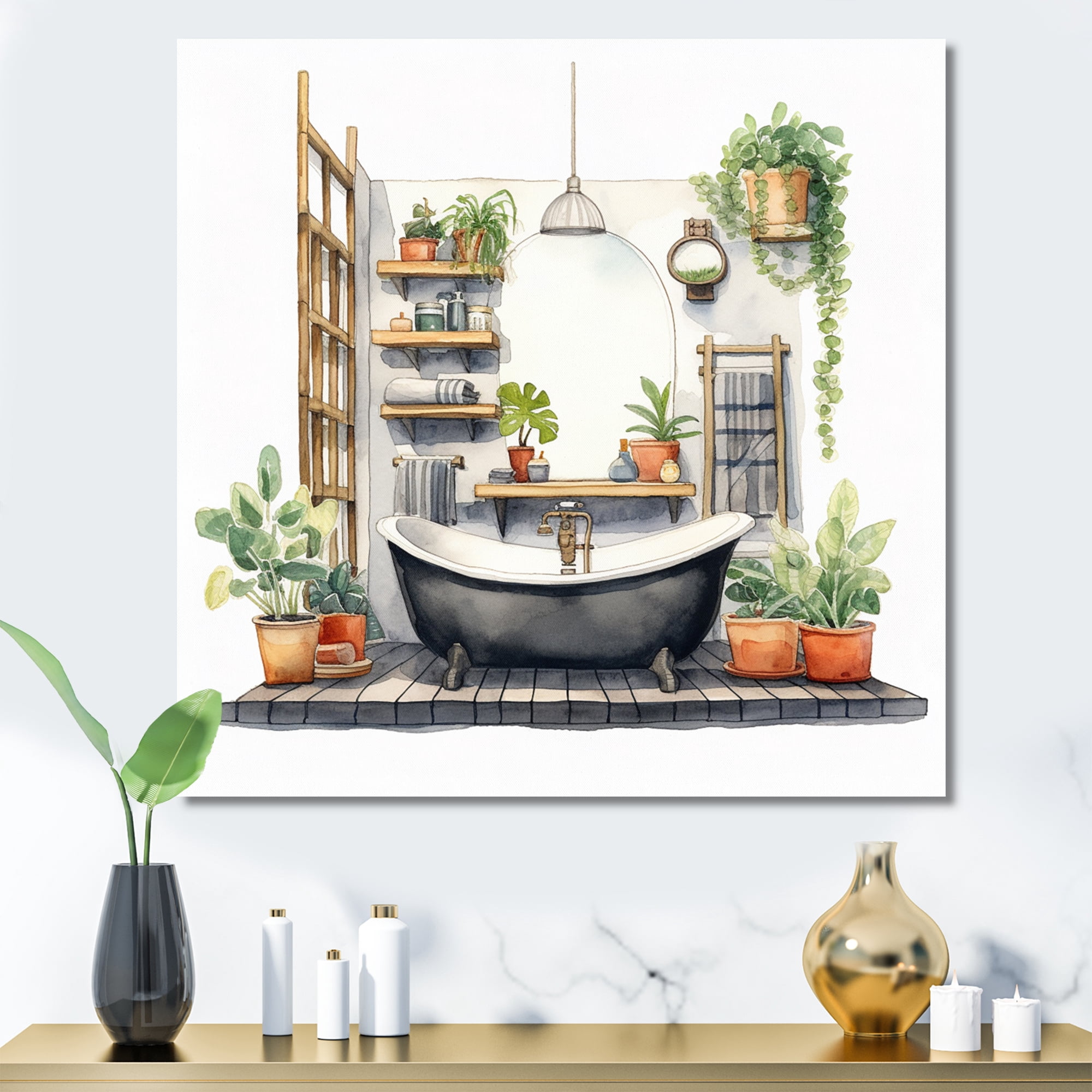 Designart Bathroom framed wall Art, Decor with a Natural Bathroom