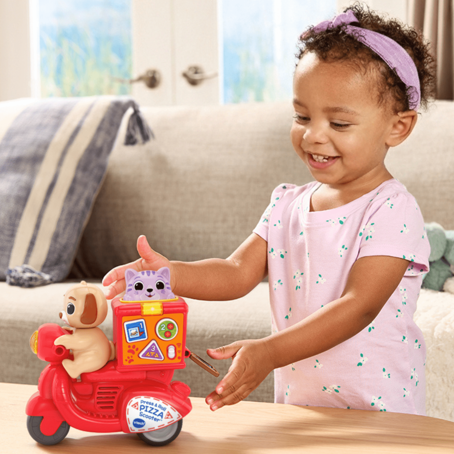 VTech Presse et Roule Scooter rapido avec chiot et chaton - Jouets pour tout-petits - Version anglaise, 12-36 Mois