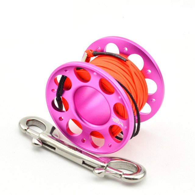 yingyy Keep Diving FXL-952 Aluminium Spool Reel Colorful Polyester Rope Hanging Rotary Reels Freediving Underwater Accessories Rose Red 15m