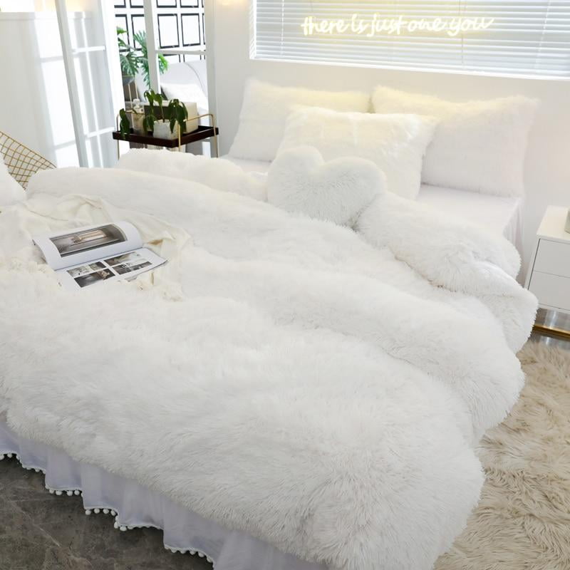 Luxury Pure Plush Shaggy Warm Fleece Bedding Set Mink Duvet Cover Set