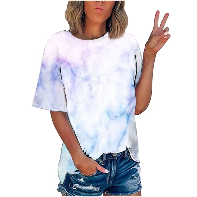 Pompotops T-shirt Imprimé pour Femme, Manches Courtes, Blouse à Col Rond, Hauts Décontractés, Liquidation