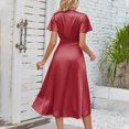 thumbnail image 4 of Wolfast Robe Aguichant à Manches Longues pour Femmes Été Décontractée à Manches Courtes Col en V Unie Aguichant Fluide Longue Robe Midi, 4 of 9