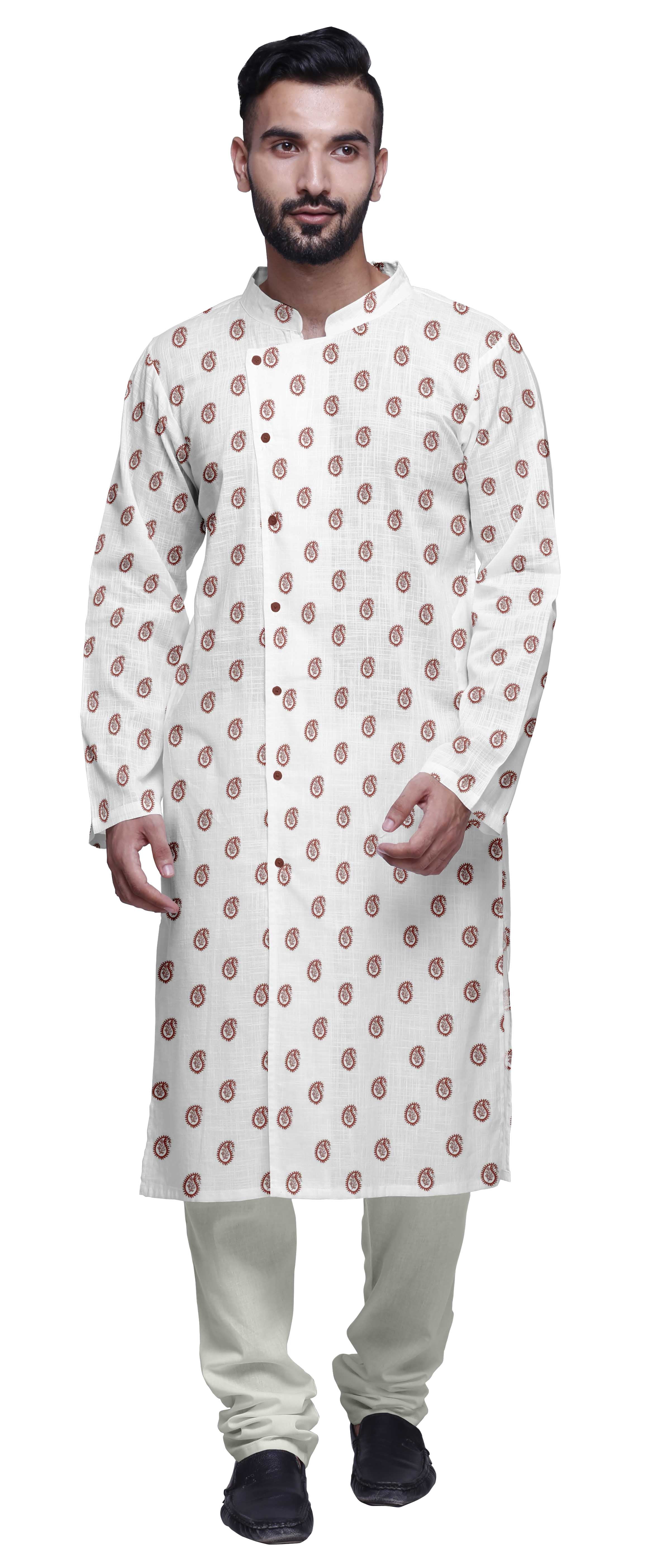 Atasi Kurta-Pyjama Long en Coton Imprimé pour Hommes, Kurta-Pyjama Décontracté de Designer, Vêtements