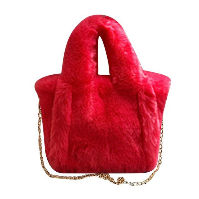 LinYooLi Plush Faux Fur Tote Solid Colour Autumn Winter Top-handle Bags Soft Warm Fashion Portable Simple Casual for Weekend Vacation