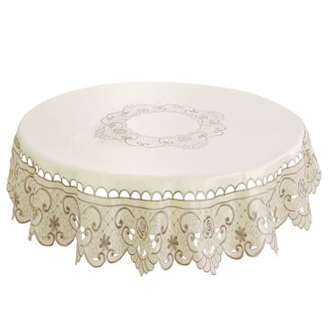 Unique Bargains Linen Embroidered Round Tablecloth Table Cover 59' Dia Water Oil Stain Resistant