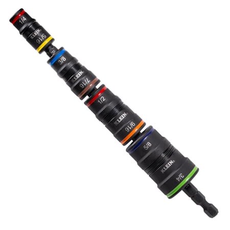 Klein Tools 32934 Impact Driver, 9-in-1 SAE Impact Socket Set, 4 Flip Sockets with 1/4, 5/16, 3/8, 7/16, 1/2, 9/16, 5/8, and 3/4-Inch Nut Driver Sizes with Bit Holder, 6-1/2-Inch