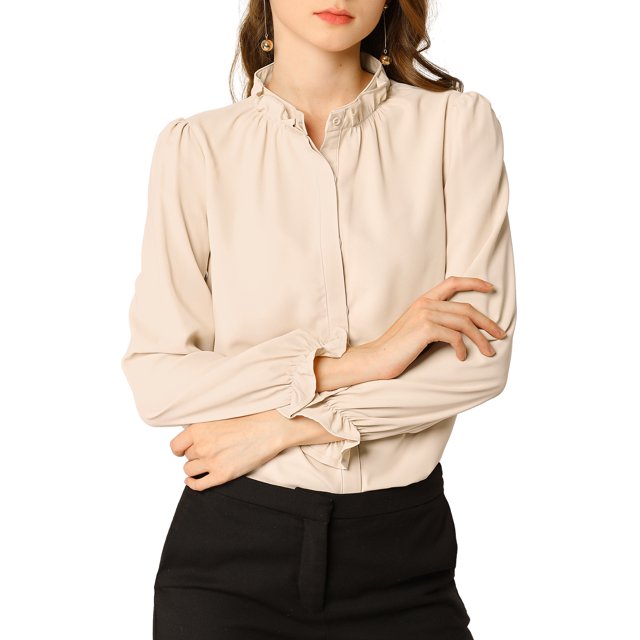 INSPIRE CHIC Blouse Haut à Col Montant à Volants Boutonné à Manches Longues pour Femme