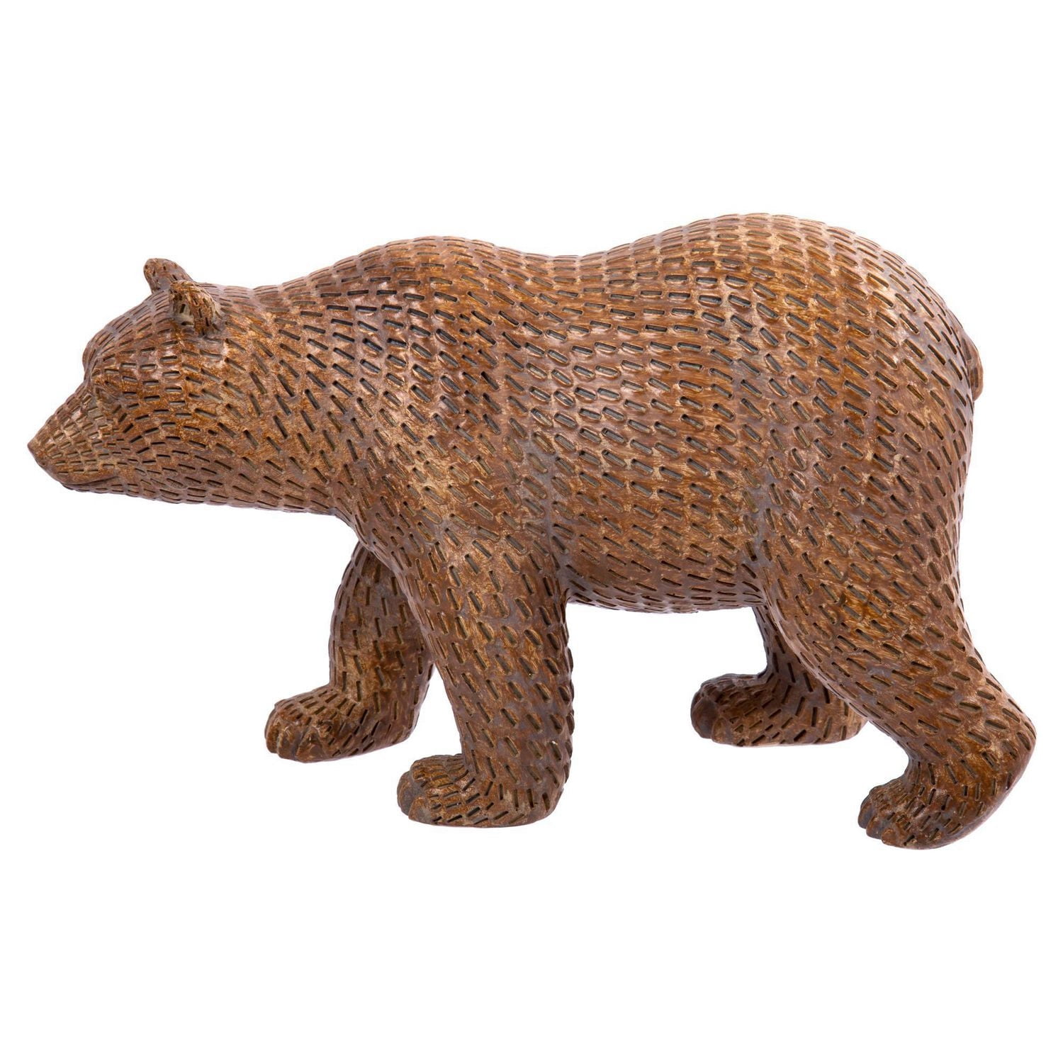 Truu Design Wooden-Look Polyresin Carved Decorative Walking Bear Sculpture