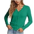 thumbnail image 2 of Lenpel Women's Cropped Casual Cardigans Soft V Neck Long Sleeve Button down Knitted Shrugs Lightweight Sweater Tops(Green,Small), 2 of 7