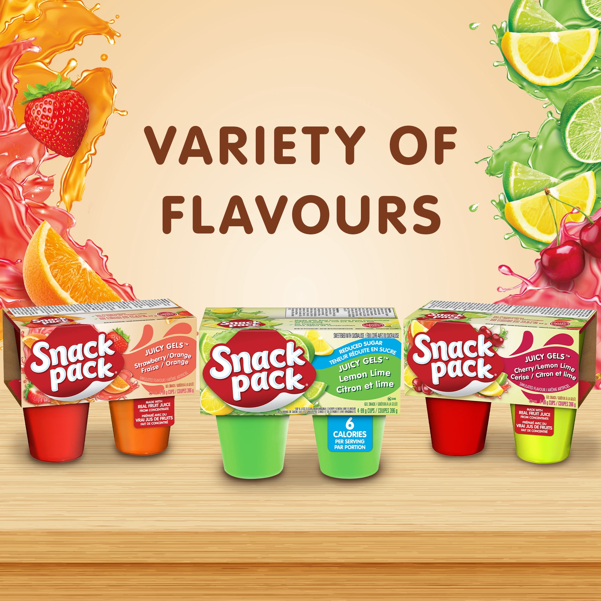 Snack Pack® Juicy Gels®framboise et Fruits des Champs Coupes de Jus de Fruits