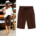 thumbnail image 1 of DPTALR Women's Summer Elastic Waist Drawstring Side Pocket Solid Color Short Pants 5/4, 1 of 6
