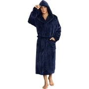 U2SKIIN Mens Hooded Robe, Plush Soft Warm Mid Length Fleece Bathrobe for Men,(Navy,2XL-3XL)