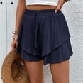 thumbnail image 4 of Yuyuzo Shorts for Women Drawstring High Waisted Double Layered Ruffle Shorts Wide Leg Casual Summer Beach Shorts, 4 of 7