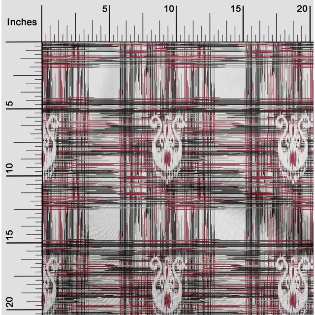 oneOone Cotton Poplin Fabric Swirl & Check Ikat Printed Craft Fabric BTY 56 Inch Wide