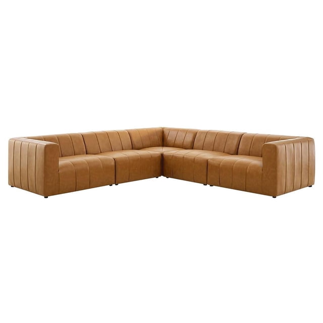 Modway Bartlett Sectionnel Moderne 5 Pcs en Similicuir, Fini Beige