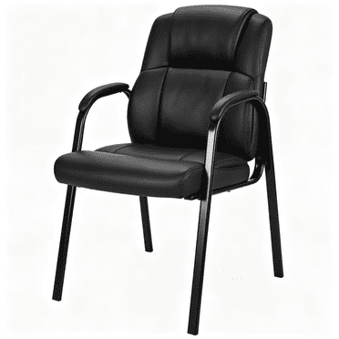 PU Leather Guest Reception Chair with Padded Armrests, Ergonomic High Back Office Executive Chair, Conference Waiting Room Desk Chair, Black