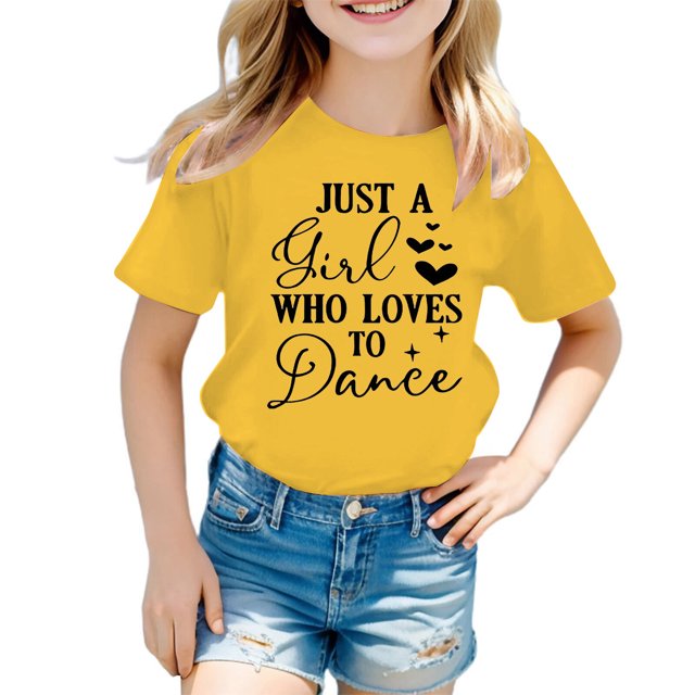 PMVFHDE Hauts Tendance pour Filles T-Shirts Tunique Graphique T-Shirt pour Fille T-Shirt pour Filles Hauts Manches Courtes Hauts Tube pour Filles Enfant Filles Mignon Graphique Col Rond T-Shirt Manches Courtes T-Shirt d'Été Jaune, 8-9 Ans