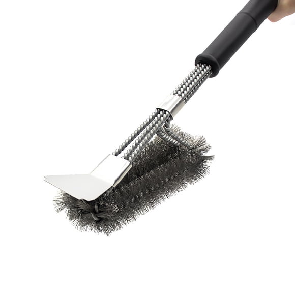 Jinsinto Brosse pour gril, Brosse de Nettoyage pour gril avec Poils en Acier Inoxydable extra Longs, Spatule en Acier Inoxydable et Manche Isolant Thermique en PP, pour gril au Gaz, gril au Charbon, gril Bouilloire