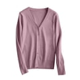 thumbnail image 4 of aohooy Womens Plain Hollow Out Button Front Cardigan Knit V-Neck Soft Cardigans Solid Open Front Long Sleeve Sweaters Gray,M, 4 of 9
