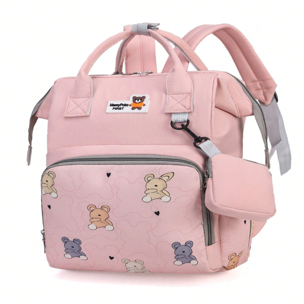 SNNROO 1pc Bear Printed Color Block Two-Piece Set  With Nylon Bottle Decorated By Zipper  Portable High-End Baby Bottle Suitable For Mom Daily Use