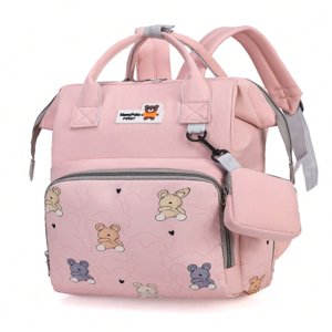 SNNROO 1pc Bear Printed Color Block Two-Piece Set  With Nylon Bottle Decorated By Zipper  Portable High-End Baby Bottle Suitable For Mom Daily Use