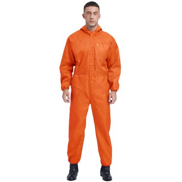 Jhaoyu Mens Work Overalls One Piece Mechanics Workwear Long Sleeve Hooded Coveralls Jumpsuits Orange XL/175