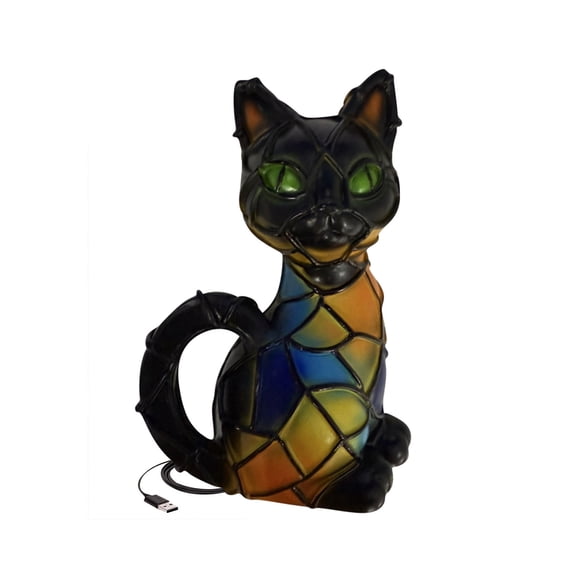 Ornement de Bureau – Veilleuse Élégante pour Bureau et Table de Nuit, Lampe de Table à Thème Chat en Résine Alimentée par USB avec Lueur Chaude pour Pièces Douillettes, 16x16 cm, Beige