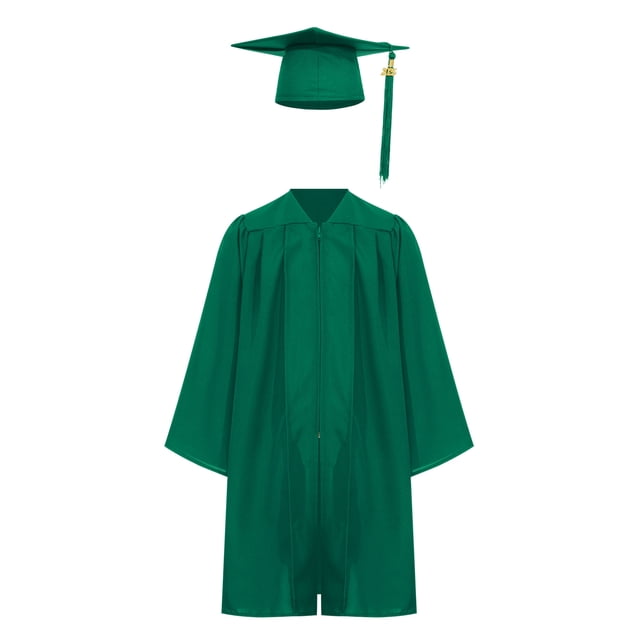 Eandarui Robe de Collation des Grades Unisexe pour Enfants Ensemble Bonnet Col en V avec Badge à Franges pour Tenues de Performance Vert Foncé 21
