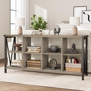 BeesClover 8 Cube Storage Organizer Bookcases, 3 Tier Metal Horizontal Bookcase, 62 Inch Industrial Storage Bookcase for Entryway, Long Low Bookshelf for Living Room