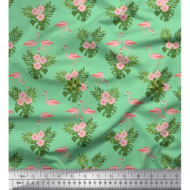 Soimoi Polyester Crepe Fabric Floral & Cute Animals Cartoon Print Sewing Fabric Yard 42 Inch Wide