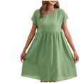 thumbnail image 1 of Yuyuzo Robes d'Été pour Femmes 2025 Coton Lin Manches Courtes Plissées Robe Midi Décontractée T-Shirt Fluide Robe d'Été, 1 of 4