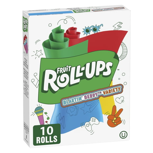 Fruit Roll-Ups Fruit Flavoured Snacks, Blastin' Berry Variety Pack, Gluten Free, 10 Rolls