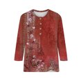 thumbnail image 2 of Bellella Hauts pour Femmes T-shirt Imprimé Floral Col Rond Tee Tunique Douce Manches 3/4 Blouse T-shirt Rouge m, 2 of 4