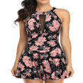 thumbnail image 1 of Women One Piece Modest Swim Dress Halter Neck Floral Leaf Leopard Print Open Back Ruched Swimsuits, 1 of 6
