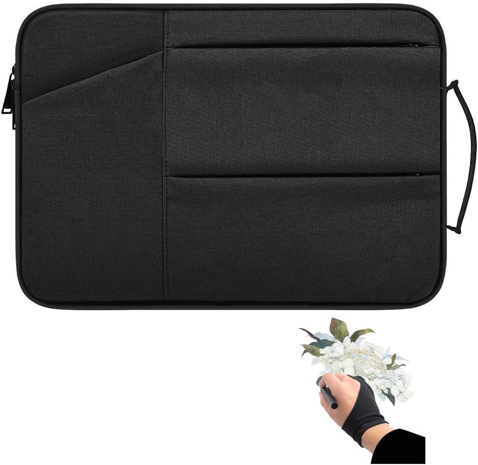 XiHAMA Drawing Tablet Case Carrying Bag with Artist Glove Graphics Tablet Sleeve Protective Bag Compatible with Huion H610 Pro, HS610, HS611, Xp-Pen Deco 01, Star 06, Ugee M708 and VEIKK A30, A50