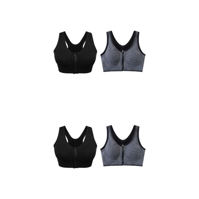 Maytalsory 2pcs Nylon Stay Comfortable All Day Long | Lightweight Sports Bra With Zipper Closure Seamless black + gray M 2Set