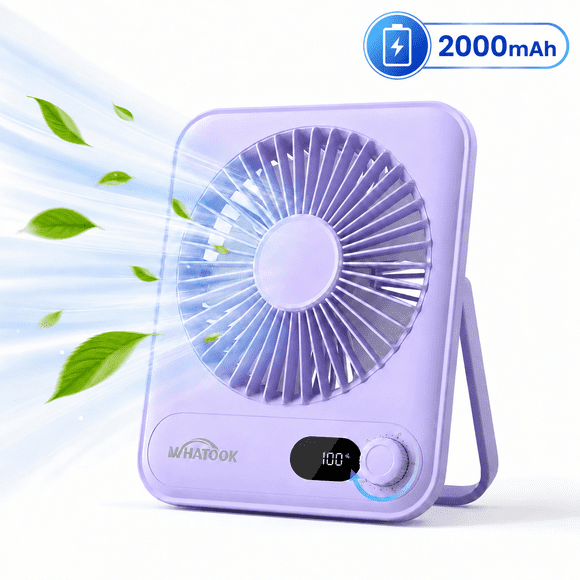 Kidsjoy Ventilateur de Bureau Rechargeable 2000 mAh, Autonomie de 10 Heures, 100 Vitesses, Ultra Silencieux, Idéal pour la Chambre, le Bureau Ou les Voyages, Violet.