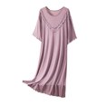 thumbnail image 1 of Timegard Womens Sleepwear Round Neck Ruffle Short Sleeve Solid Color Homewear Casual Loose Comfy Pjs Dress, 1 of 3