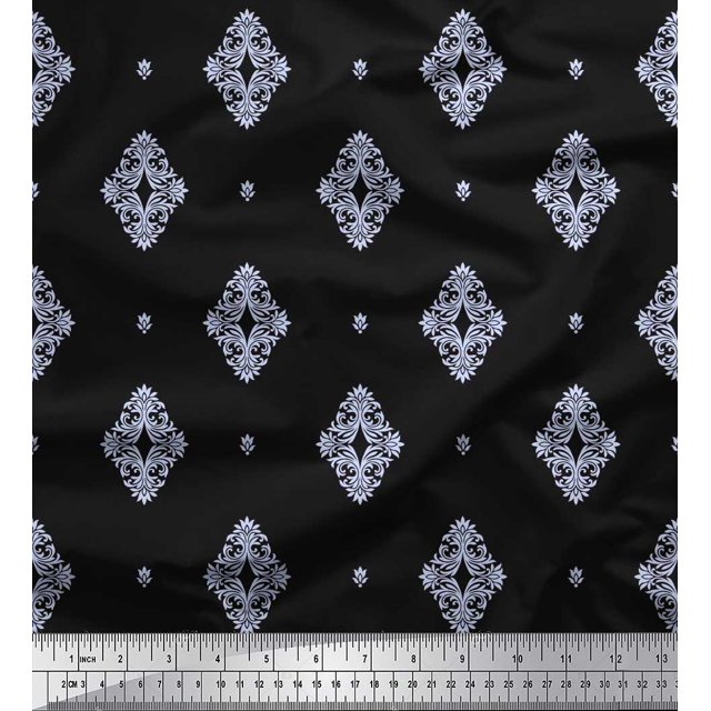 Soimoi Silk Fabric Filigree Damask Printed Fabric 1 Yard 42 Inch Wide