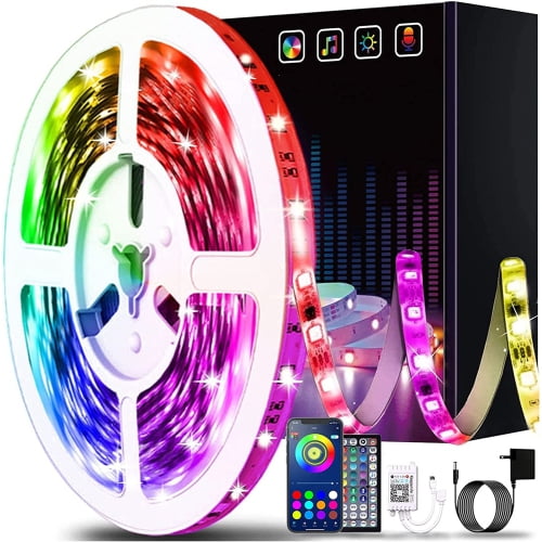LED Strip Lights Kit Flexible Color Changing, 16.4ft/5m 5050 RGB waterproof strip with RF remote, smartphone app control, and music sync. Includes multicoloured LED roll, remote, connectors, and power adapter. Perfect for novelty lighting, LED bar lights, and Christmas decoration, suitable for versatile home use.