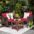thumbnail image 2 of Costway Ensemble de Mobilier de Terrasse en Osier 3 Pcs Coussin Canapé Table Carrée Étagère Rouge, 2 of 10