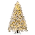 thumbnail image 1 of Patiojoy 7 FT Snow Flocked Christmas Tree Hinged Pre-lit Xmas Tree with Branch Tips Warm White LED Lights, 1 of 10