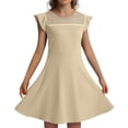 thumbnail image 1 of Robes d'Été Décontractées pour Filles Robe de Fête pour Enfants Manches à Volants en Maille Design en Ligne avec Poches pour 4 à 11 Ans, 1 of 4