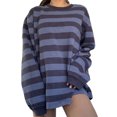 thumbnail image 3 of Chandail à Rayures pour Femmes, Coupe Ample, Col Rond, Manches Longues, Chandail Boyfriend, T-Shirt Esthétique Grunge, 3 of 6